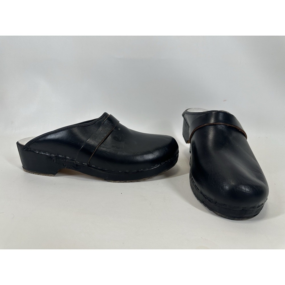 Fimbul Clogs Wood Leather Black Men's Size 45 EU 10.5 UK